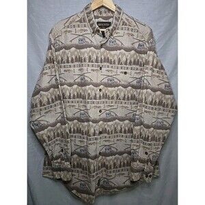 Vintage Woolrich Fish Nature Trout  All Over Print Flannel Shirt Men's XL